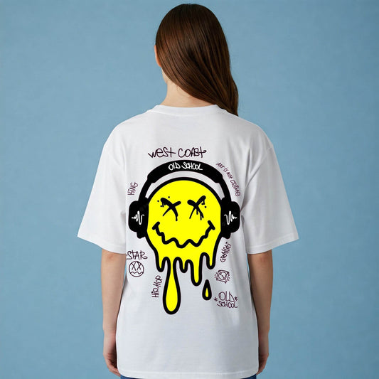 Melting Smiley Headphones Women's T-shirt | White Graphic Tee | Befaltu - Befaltu