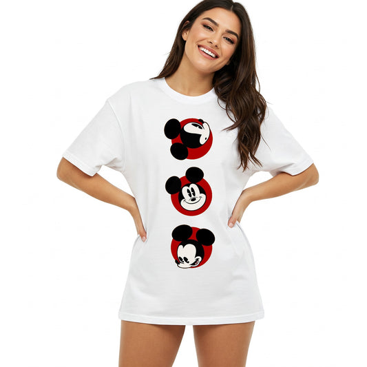 Mickey Mouse Faces Graphic Women's Oversized T-shirt Befaltu