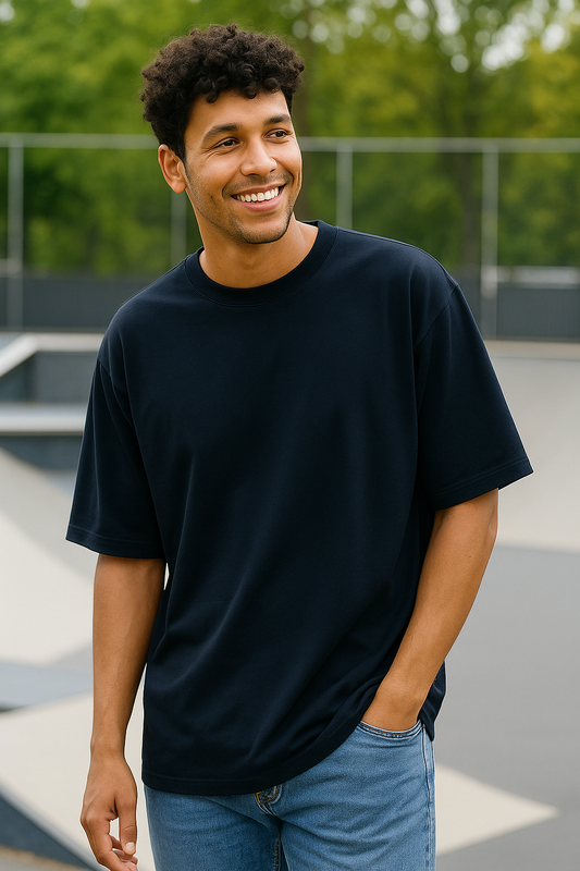 Navy Blue Oversized Men's Cotton T-Shirt Befaltu