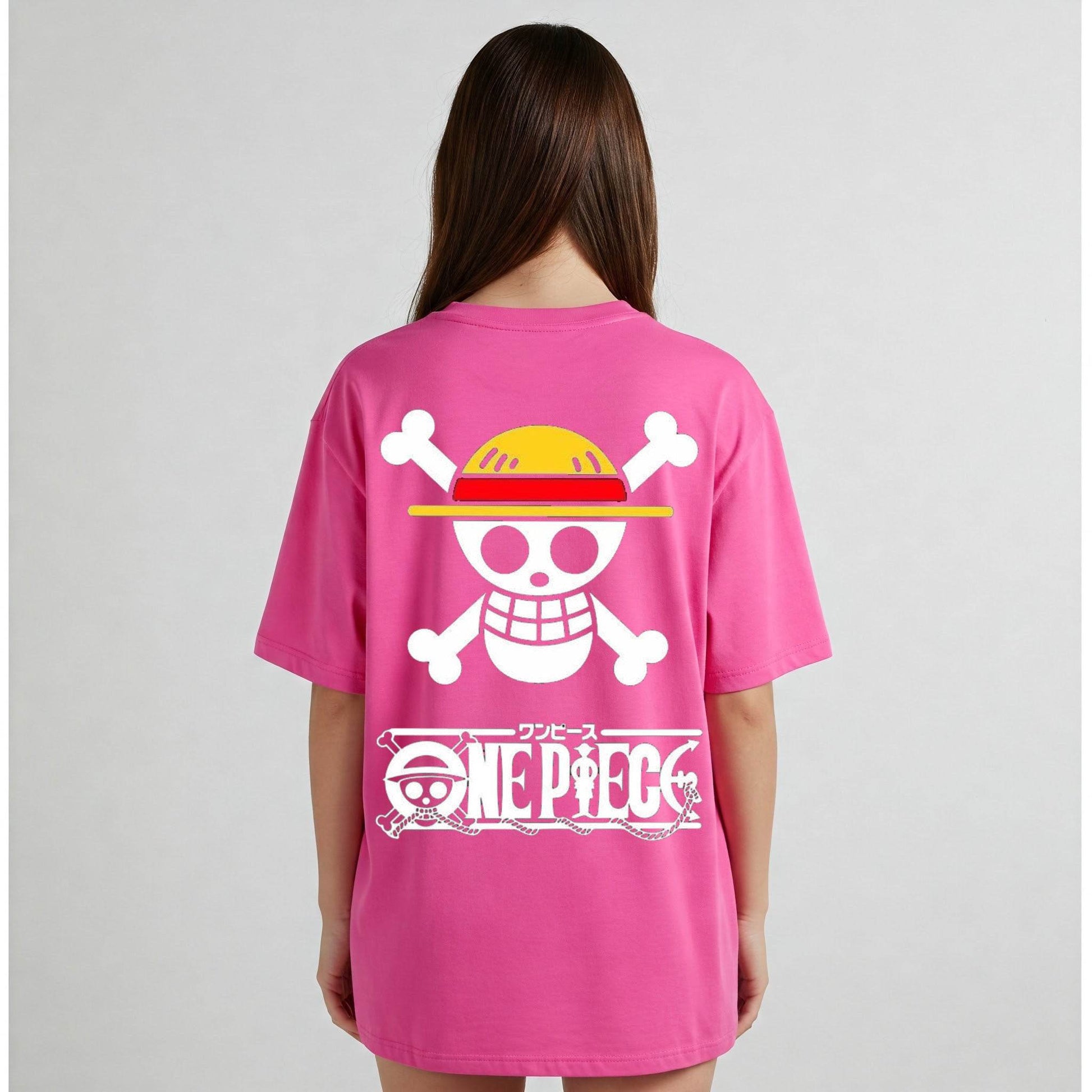One Piece Jolly Roger Women's T-shirt | Pink Anime Tee - Befaltu
