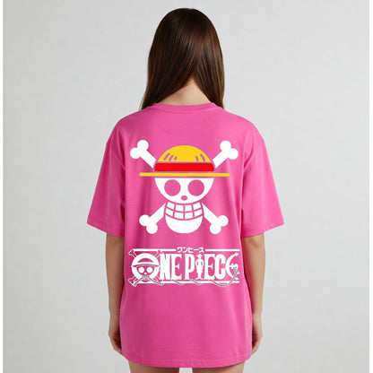 One Piece Jolly Roger Women's T-shirt | Pink Anime Tee - Befaltu