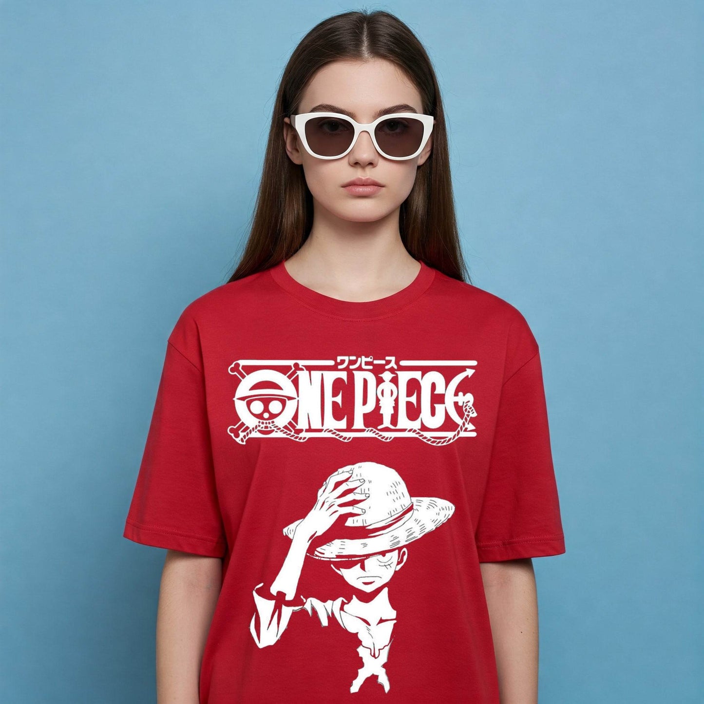 One Piece Luffy Women's T-shirt | Red Anime Tee - Befaltu