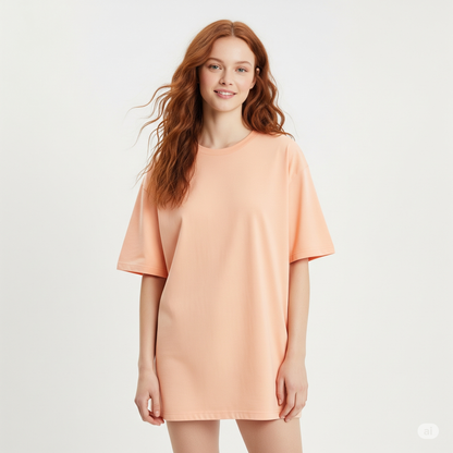 Peach Women's Oversized Fit Crew-Neck T-Shirt - Essential Comfort Tee