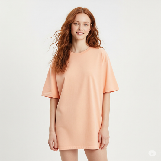Peach Women's Oversized Fit Crew-Neck T-Shirt - Essential Comfort Tee