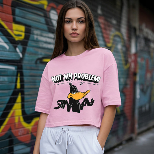 Pink Daffy Duck Not My Problem Graphic Crop Top Befaltu