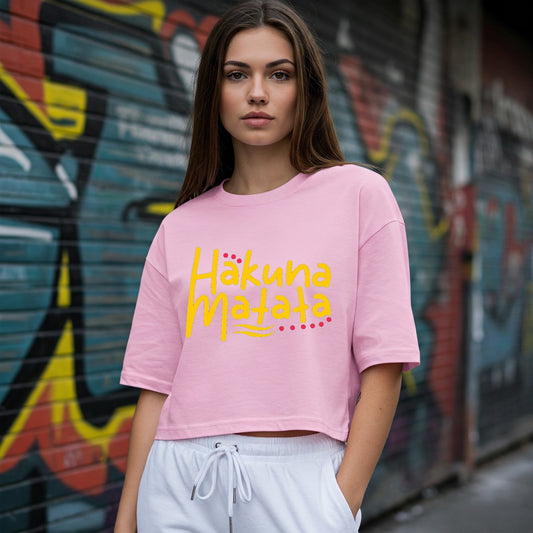 Pink Hakuna Matata Lion King Graphic Women's Crop Top Befaltu - Delhi Style