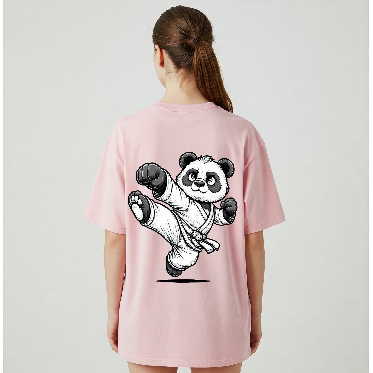 Pink Karate Panda Graphic Oversized T-shirt Dress Befaltu