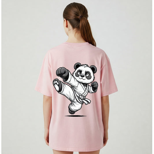 Pink Karate Panda Graphic Oversized T-shirt Dress Befaltu