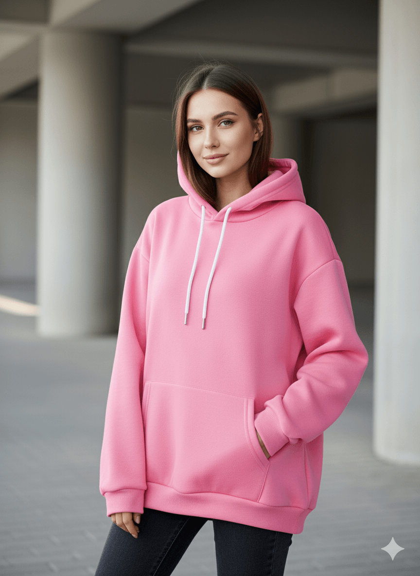 Pink Women's Oversized Fit Hooded Sweatshirt - Befaltu