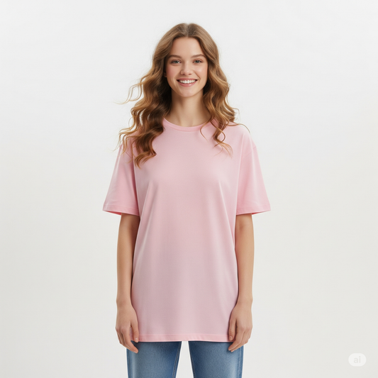 Pink Women's Oversized Fit Crew-Neck T-Shirt - Essential Comfort Tee