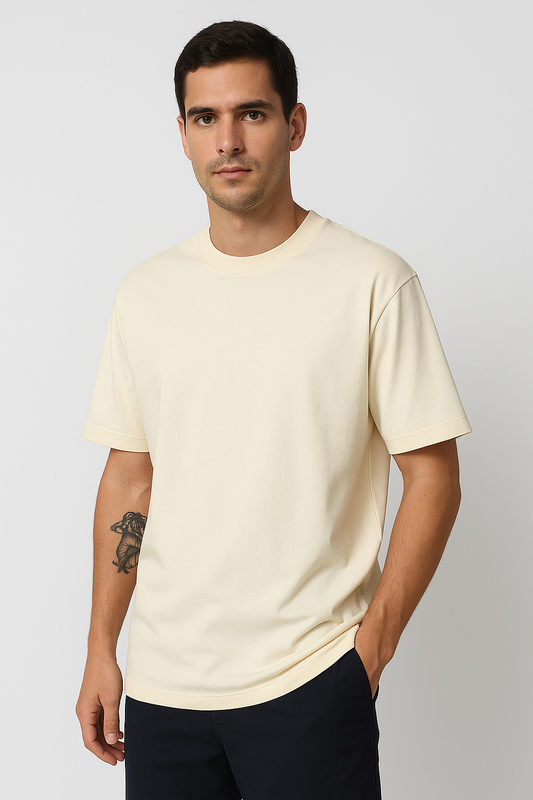 Plain Cream Oversized Men's T-shirt | Minimalist Basic Tee | Befaltu