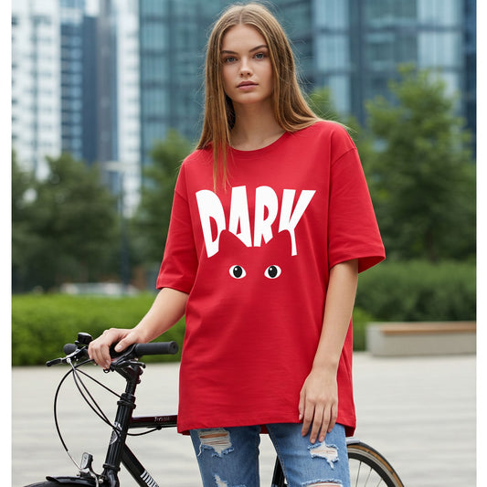 Red Dark Cat Eyes Graphic Long T-shirt Befaltu