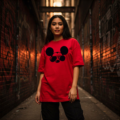 Red Miky Graphic Women's Oversized Fit Crew-Neck T-Shirt - Befaltu (Graphic Oversized Tee)