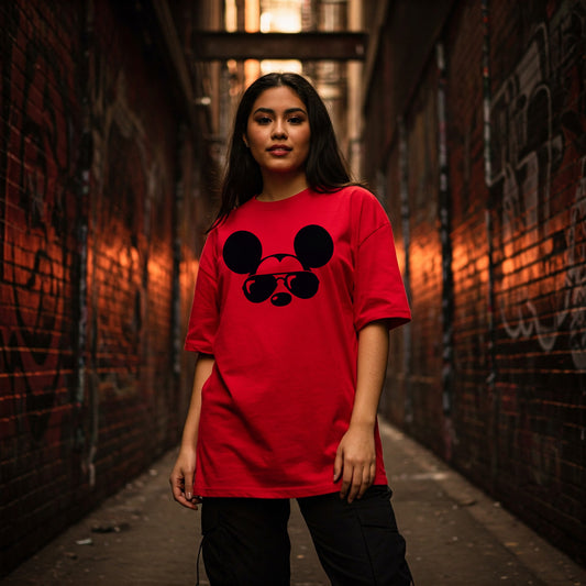 Red Miky Graphic Women's Oversized Fit Crew-Neck T-Shirt - Befaltu (Graphic Oversized Tee)