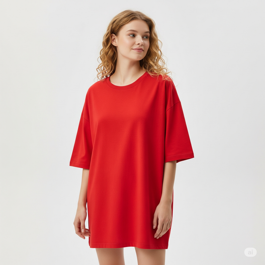 Red Women's Oversized Fit Crew-Neck T-Shirt - Essential Comfort Tee