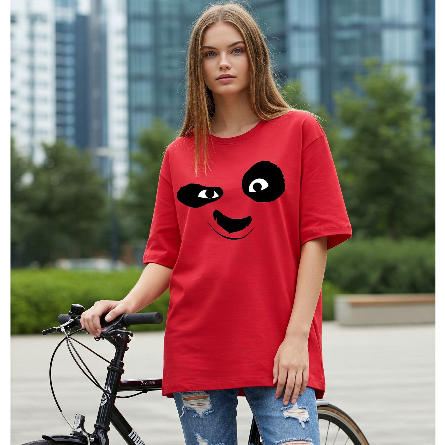 Red Panda Face Graphic Long T-shirt Befaltu - Girls & Women