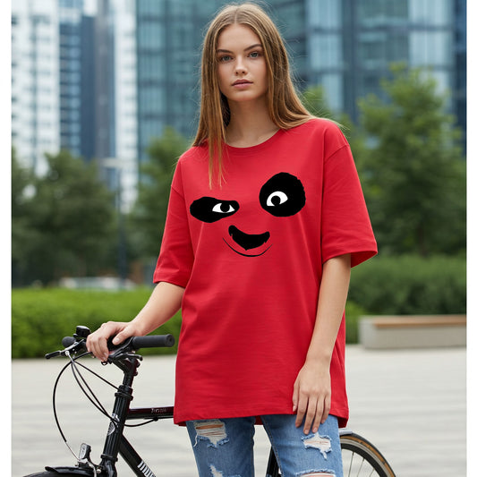 Red Panda Face Graphic Long T-shirt Befaltu - Girls & Women