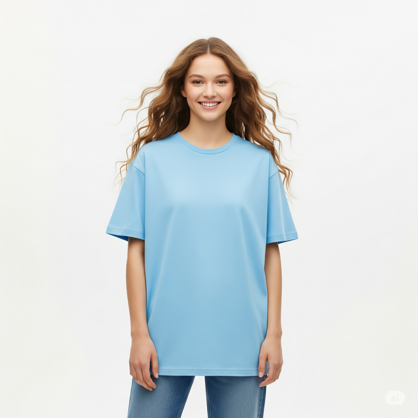 Sky Blue Women's Oversized Fit Crew-Neck T-Shirt - Essential Comfort Tee