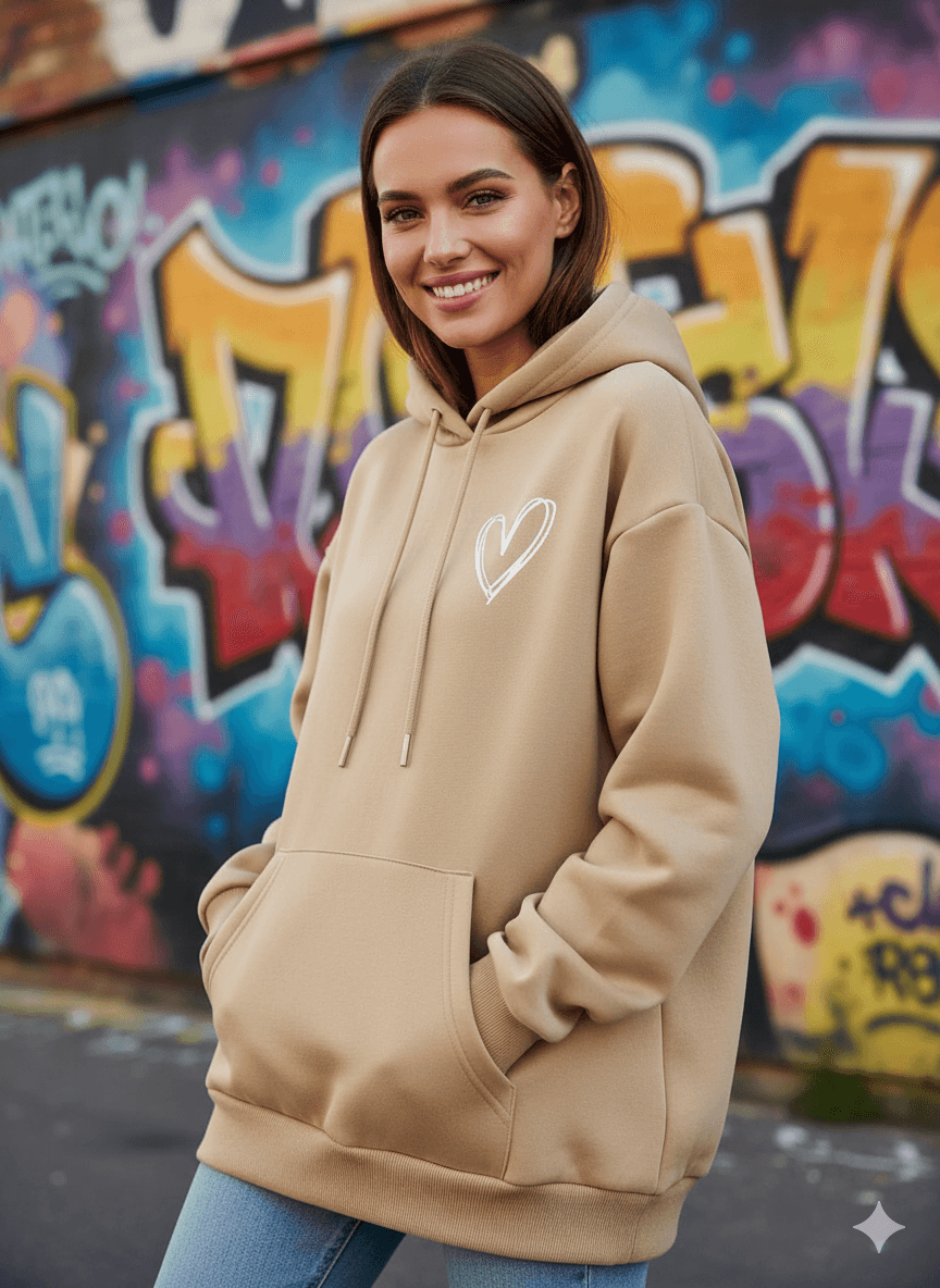 Tan/Beige Women's Oversized Hooded Sweatshirt - Befaltu
