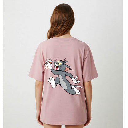 Tom and Jerry Women's T-shirt | Pink Cartoon Tee | Befaltu - Befaltu