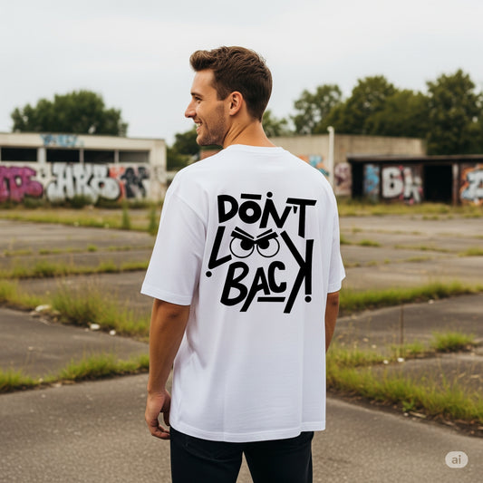 White "Don't Look Back" Eye Graphic Oversized T-shirt - Befaltu (Men's Statement Tee)