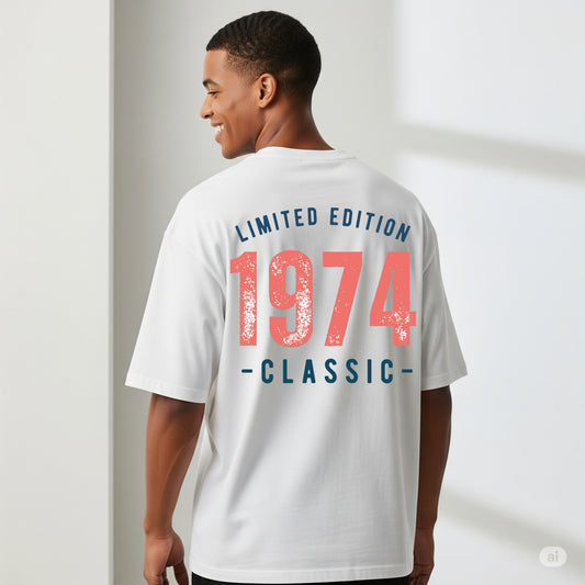 White "Limited Edition 1974 - Classic" Oversized T-shirt - Befaltu (Men's Birthday / Anniversary Tee)