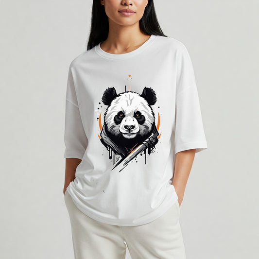White Graphic Panda Oversized T-shirt Befaltu