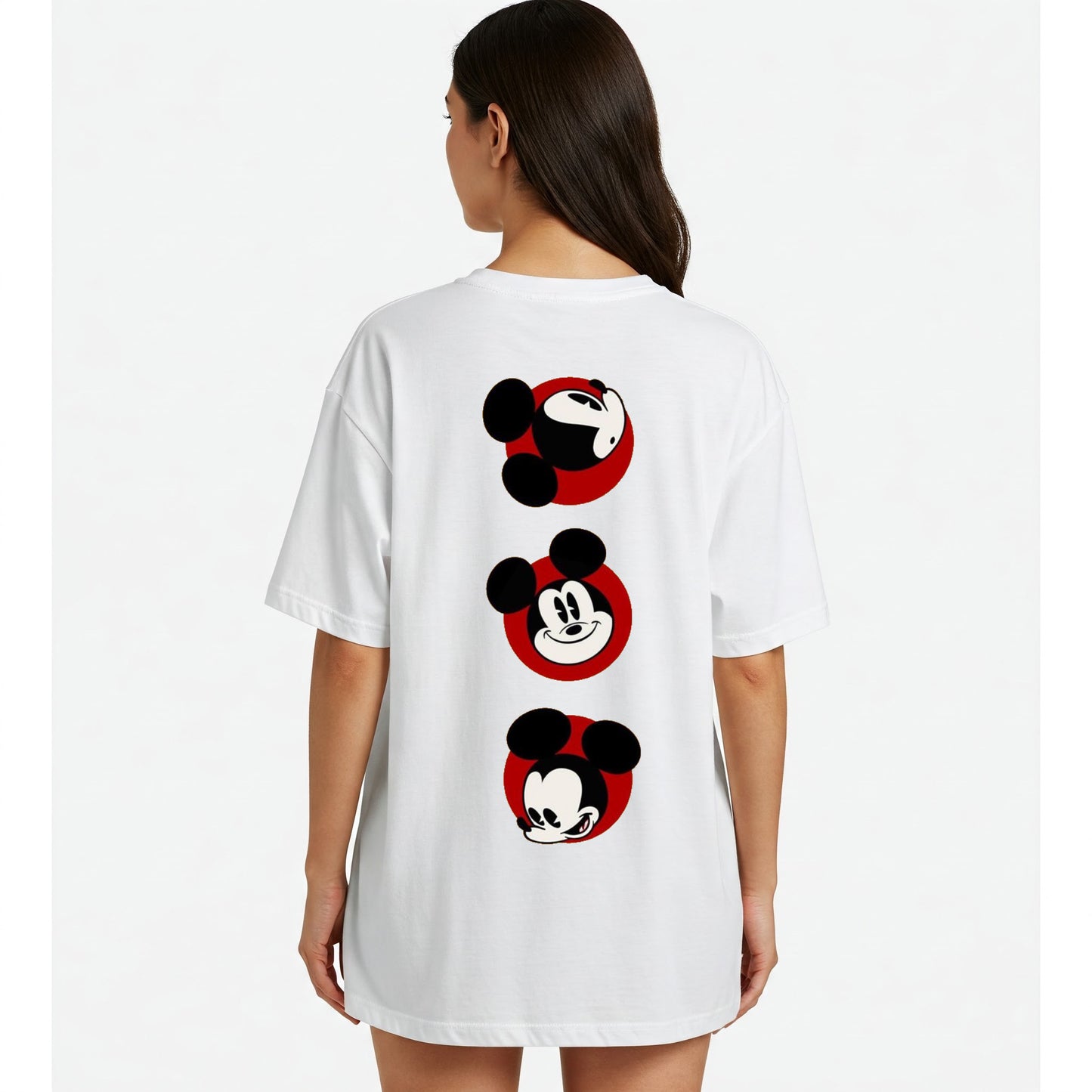 White Mickey Mouse Faces Graphic Oversized T-shirt Dress Befaltu