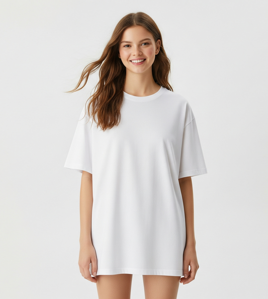 White Women's Oversized Fit Crew-Neck T-Shirt - Essential Comfort Tee