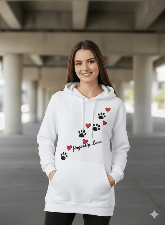 White Women's Oversized Tunic Hoodie (Graphic Print) - Befaltu (Fingertip Love Edition) - Befaltu