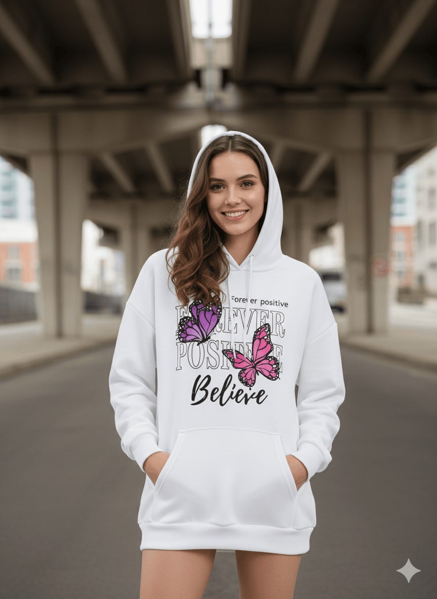 White Women's Oversized Tunic Hoodie - Befaltu