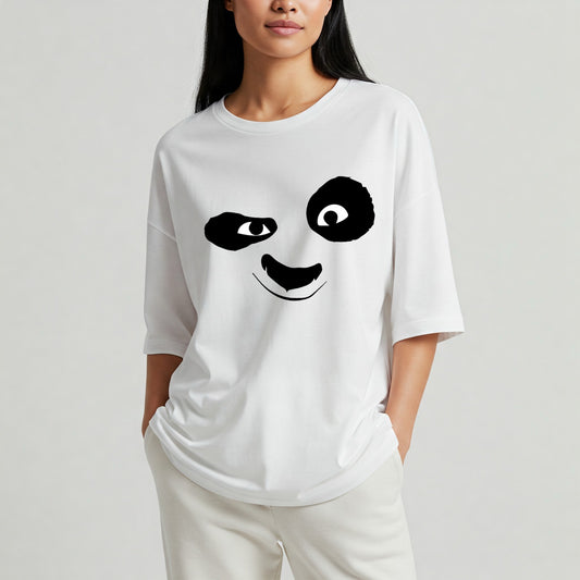 White Panda Face Graphic Oversized T-shirt Befaltu