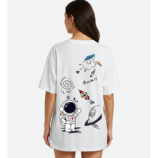 White Space Doodle Graphic Oversized T-shirt Dress Befaltu