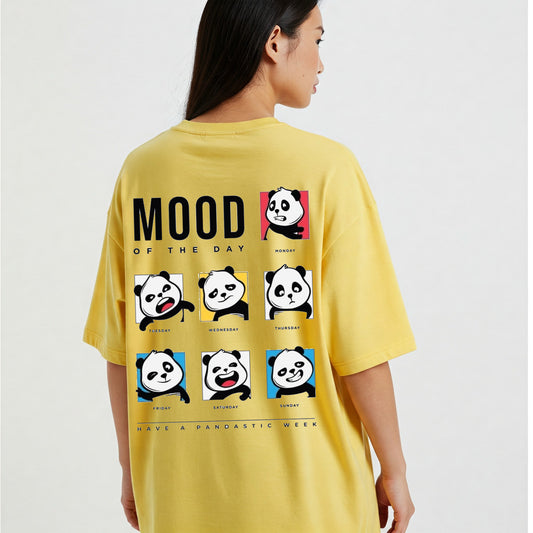 Yellow Mood of the Day Panda Graphic Oversized T-shirt Dress Befaltu