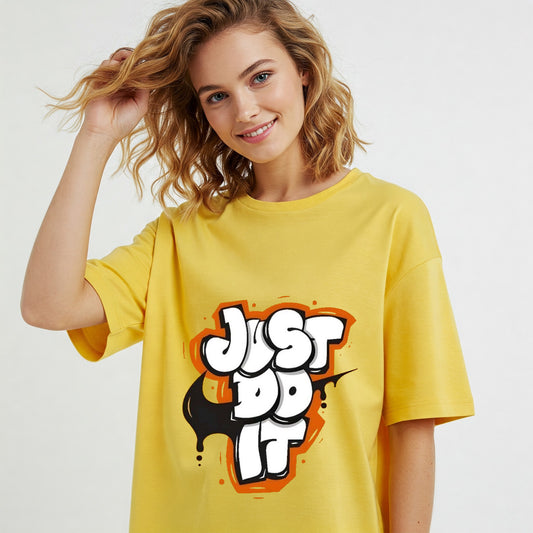 Yellow Nike Just Do It Graffiti Graphic Women's Oversized T-shirt Befaltu