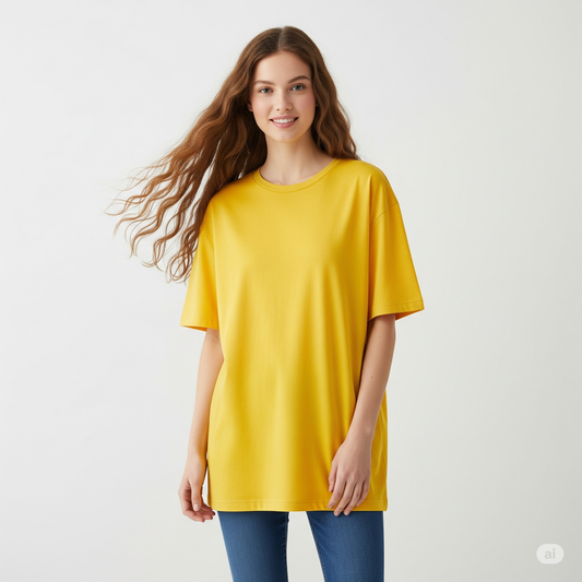 Yellow Women's Oversized Fit Crew-Neck T-Shirt - Essential Comfort Tee
