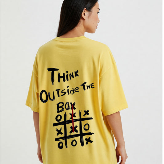 Yellow Think Outside The Box Graphic Oversized T-shirt Dress Befaltu