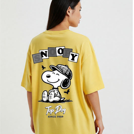 Yellow Top Dog Snoopy Graphic Women's Oversized T-shirt Befaltu
